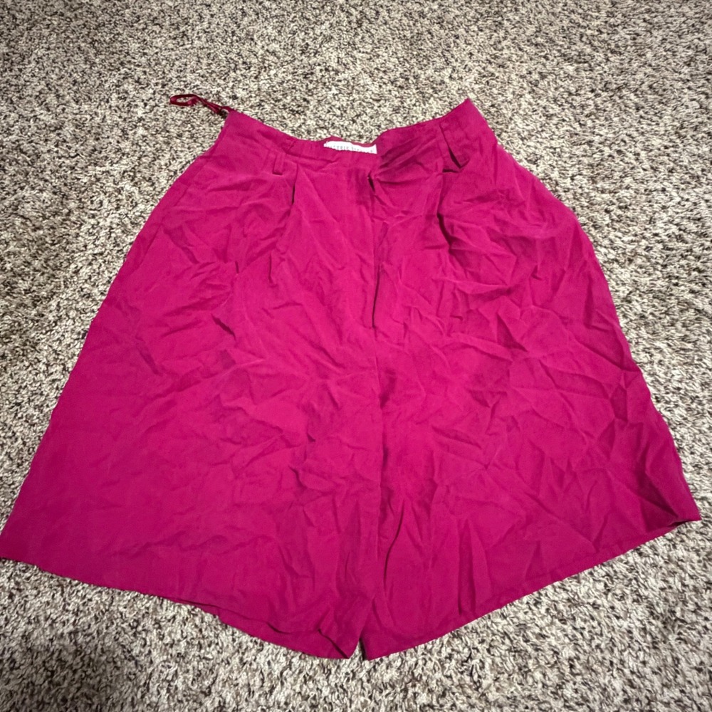 Valerie Stevens 100% Pure Silk Shorts Pink Pleated Wide Leg High Rise Vintage 4